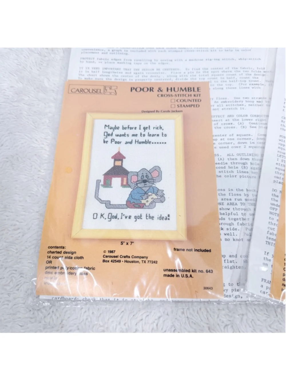 Vtg 1987 Carousel Crafts Counted Cross Stitch Kit Lot 2 Mouse Carole Jackson 5x7